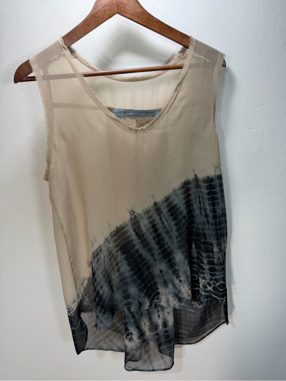 Raquel Allegra Beige and Black Tie-Dye Sheer Silk Camisole